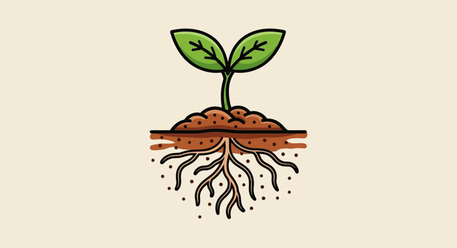Small green plant with roots growing.