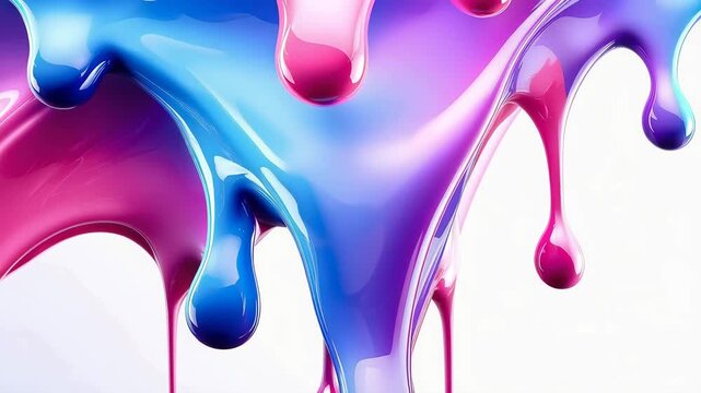 白背景に滴り落ちるピンクと水色のグラデーションのインク