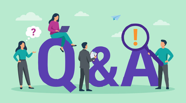 Q&A, questions and answers concept. People solving problems and seeking information.