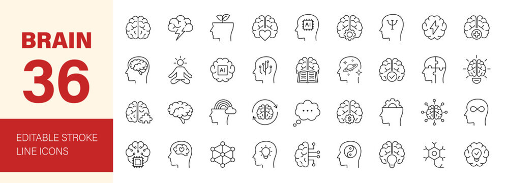 Brain icon set. Editable line icons. Vector illustration.