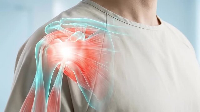 Shoulder rotator cuff injury anatomy illustration highlights muscle bone inflammation pain upper body medical education healthcare concept showing joint discomfort human