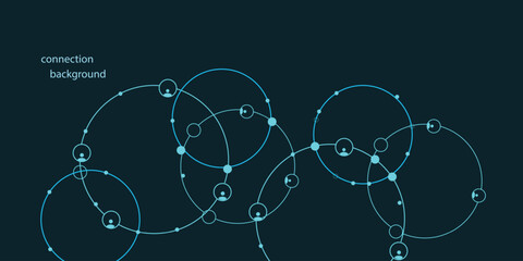 Digital social network connection background with linked user icons and glowing circles, global communication technology concept illustration © MdRoni