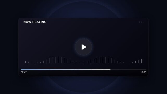 A media player icon displays a play button on a dark screen with sound waves.