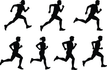 Fototapeta premium Dynamic running silhouette sequence showing athletic motion, human gait stages, and energetic posture for sports, fitness, and creative design projects