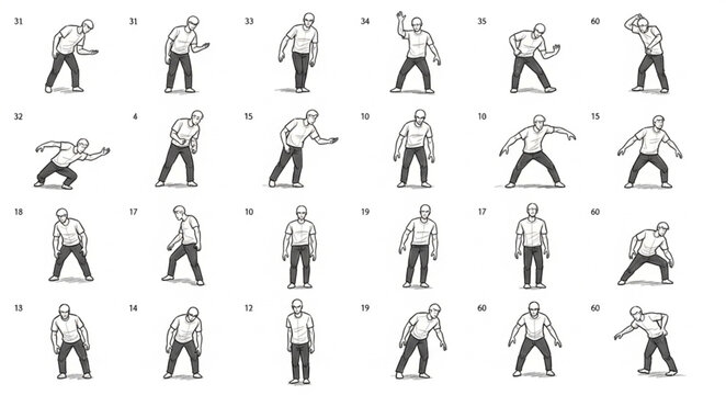 Collection of Hand Drawn Zombie Poses and Actions.