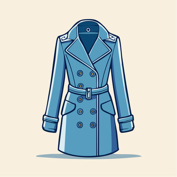 Blue Double-Breasted Trench Coat Illustration