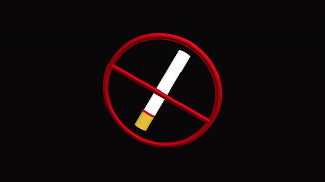 Cigarette prohibited 3D 4K icon Animation. Alpha matte with transparent background.