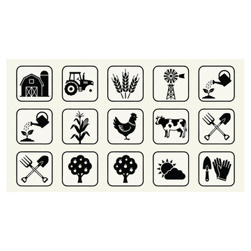 Farm icons on white background with t64 concept reference