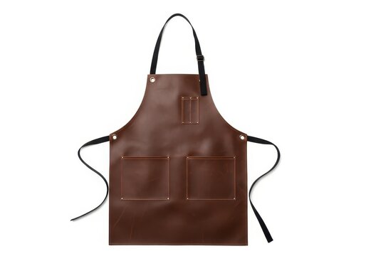 Brown leather apron with two pockets and adjustable straps.