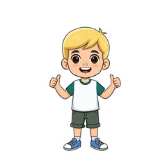 Happy Cartoon Boy Giving Double Thumbs Up I