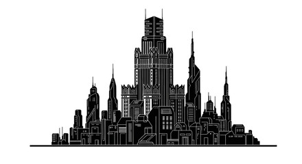 Fototapeta premium Futuristic City Skyline Silhouette Vector Illustration on White Background