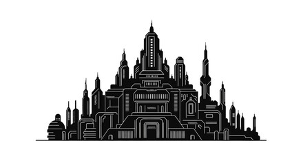 Obraz premium Futuristic City Skyline Silhouette Vector Illustration on White Background