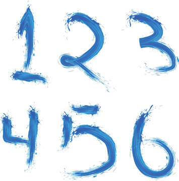 Blue numbers one through six isolated on transparent background