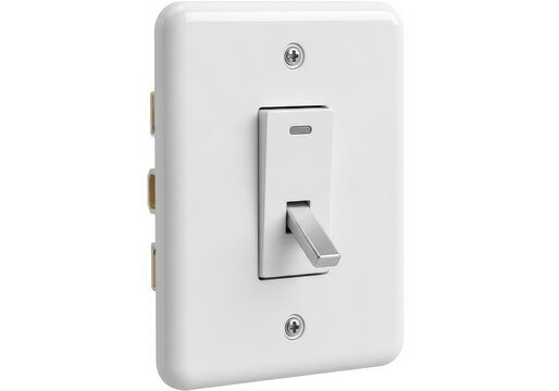 Modern white dimmer light switch with silver lever and screwless plate