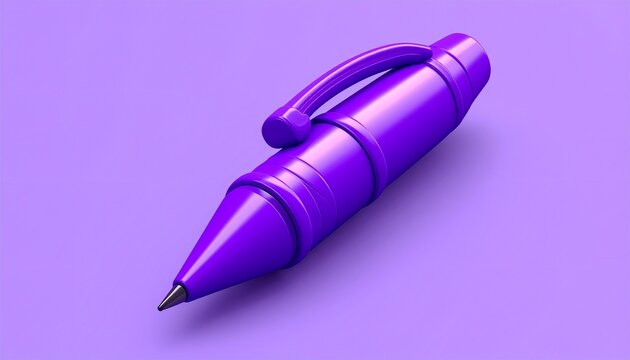 3d purple metallic pen tool icon isolated on gradient background for design