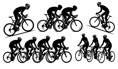 Obraz premium Cyclist silhouettes set bicycle riders helmet safety vector collection