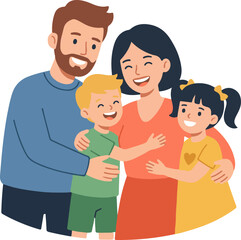 Obraz premium A heartwarming illustration of a joyous family of four, sharing a warm embrace and celebrating togetherness
