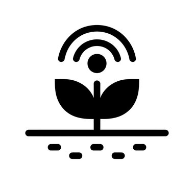 Vector showing a plant with wireless signal waves above it