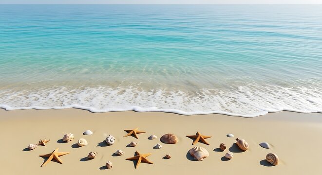 Idyllic Tropical Beach with Starfish and Seashells on Golden Sand