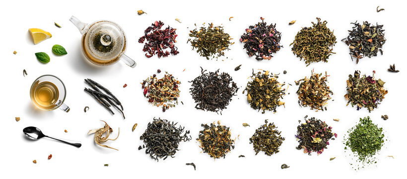 Elegant assortment of loose leaf teas with decorative elements for wellness practices