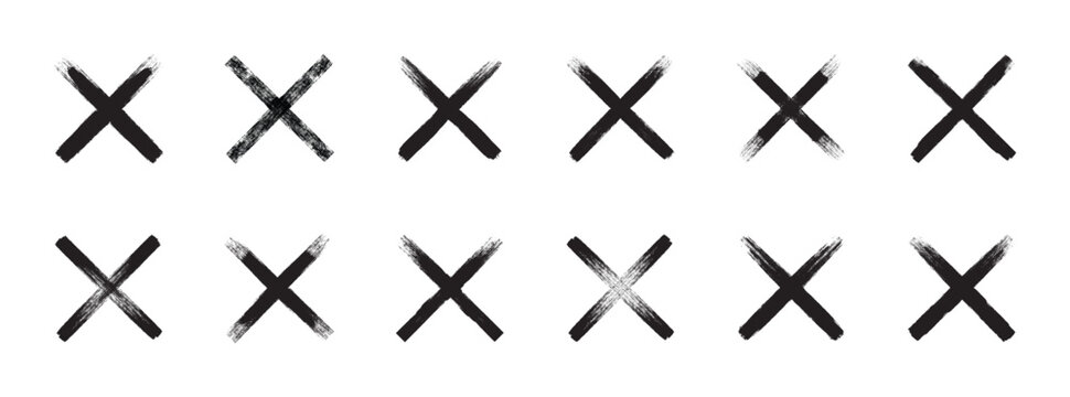 Set of red cross hand draw icons shape set. Hand drawn check tick mark icon set. x marks, checkboxes. vector illustration.