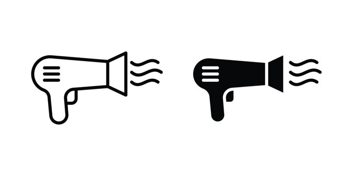 Blow dryer icon Illustration vector set, glyph and line icons