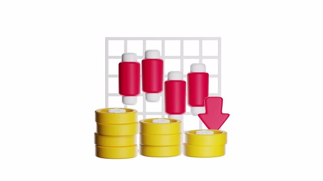 3d ux icon motion financial chart displaying a downward trend, ideal for business presentations, reports, articles, websites, and social media posts. Visualize market data effectively.