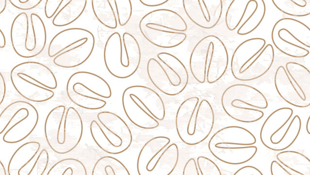 Coffee Seamless Pattern. Sketch for Food Shop, Menu, Bakery Cafe. Coffee Beans with Grunge Effect Brown and Beige Colors. Vector Art Border Background.