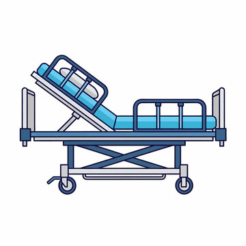 Adjustable blue hospital bed with side rails vector illustration isolated on white background