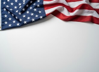 Obraz premium American flag draped across a white background provides ample copy space for patriotic holiday marketing, veteran memorial banners and government election campaigns