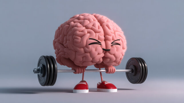 Brain character lifting heavy barbell improving intelligence and strength