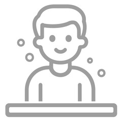 Obraz premium Gray Minimalist Smiling Boy Avatar Icon. Line Art Illustration of a Happy Child.
