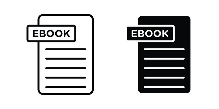 Ebook icon Illustration vector set, glyph and line icons