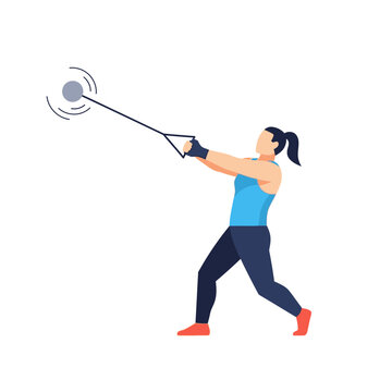 Woman Performing Hammer Throw in Track and Field