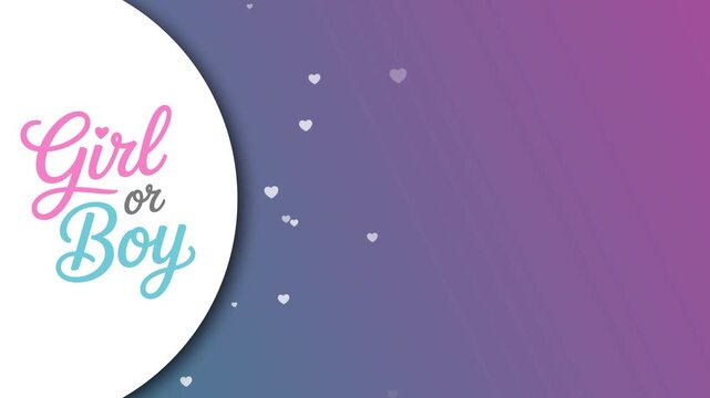 Gender Reveal Animation Background with "Girl or Boy" Text and Copy Space