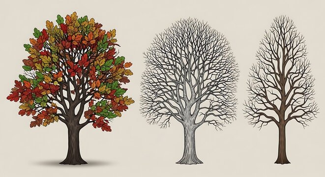 Trees Changing Seasons with Colorful Leaves and Bare Branches