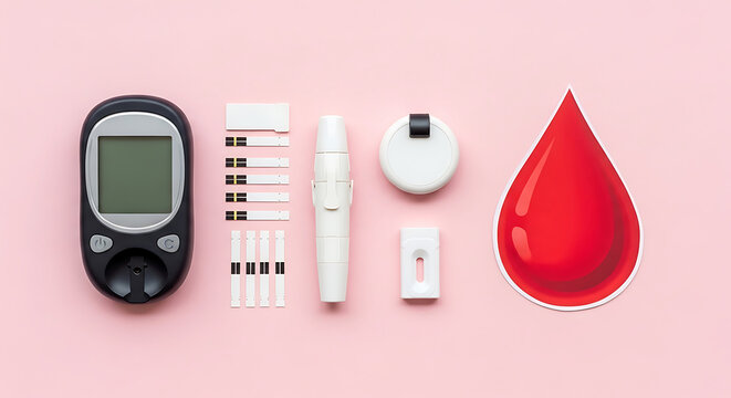 Diabetes glucose meter test strips lancet and red drop