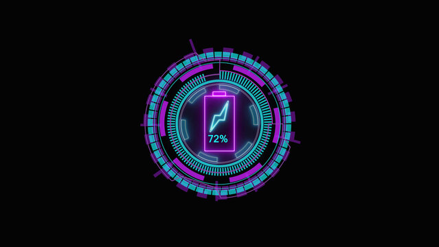 Futuristic glowing digital circle interface with a central rectangular portal frame featuring neon purple and blue light effects in a high tech sci fi style for gaming technology and ui graphic design