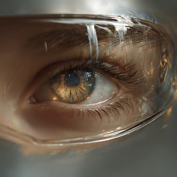 ye protection concept, transparent shield reflection on eye