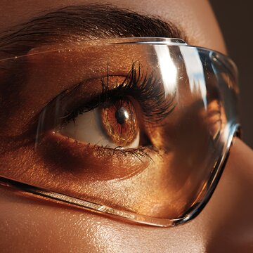ye protection concept, transparent shield reflection on eye