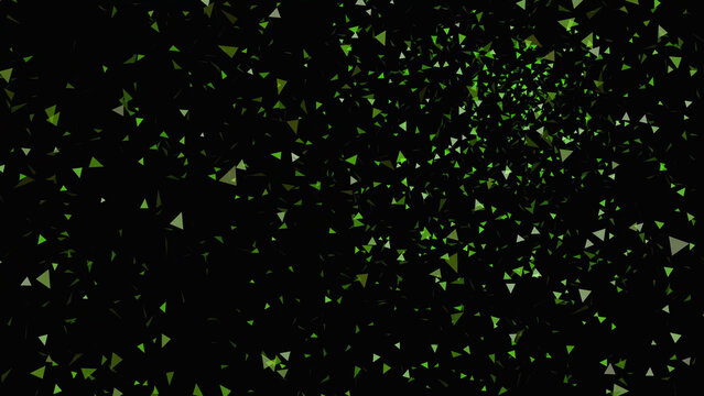 Abstract green pixel particles scattered on a dark black background creating a digital noise effect for modern design projects and technology visuals