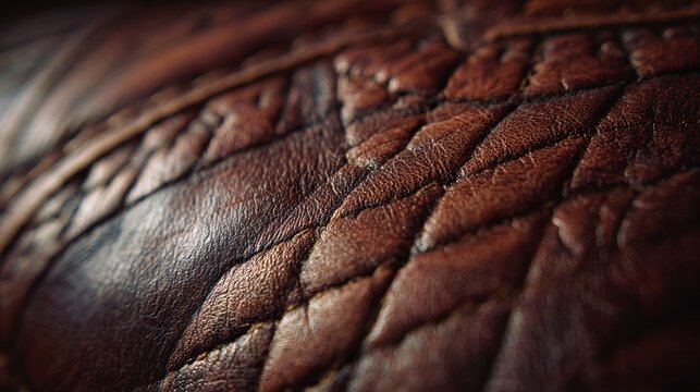 Brown Leather Texture Stitched Pattern Closeup For Luxury Goods Backgrounds
