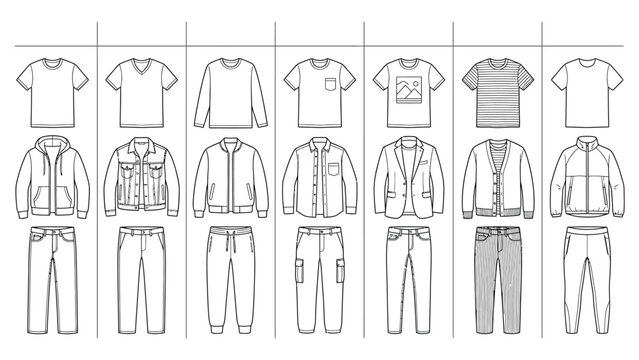 Collection of various clothing items illustrated.