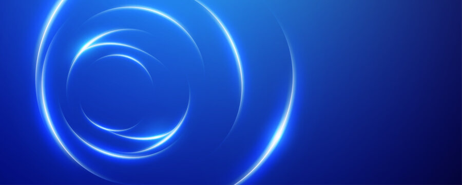 Abstract blue background with glowing orbital light circles