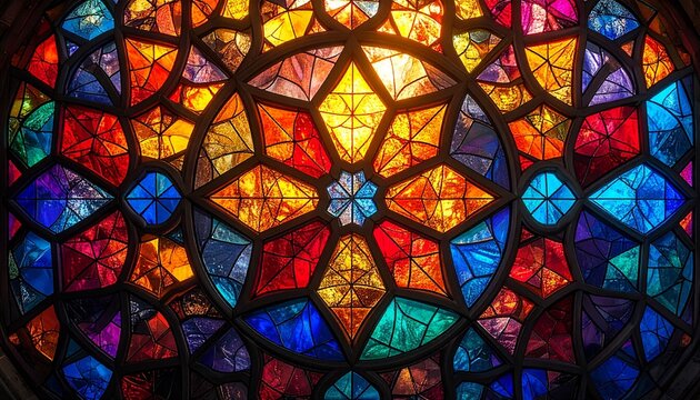 Beautiful Stained Glass Colorful Geometric Mosaic Cathedral Window Background