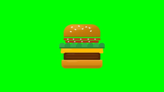 2D Flat Animated Hamburger Building on Green Screen Background for Food Promotion and Fast Food Advertising