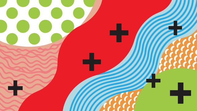 abstract geometric pattern with plus signs and colorful shapes