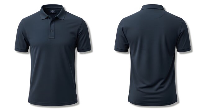 Dark navy blue polo shirt front and back views casual clothing