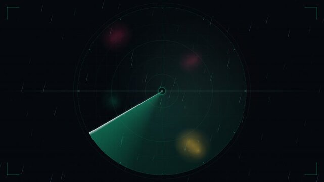 Futuristic Digital Radar Screen HUD with Rotating Scanning Beam and Target Signal Blips for Surveillance