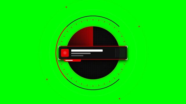 Futuristic UI Radar HUD Interface with Notification Box and Circular Scanner on Green Screen Chroma Key Background